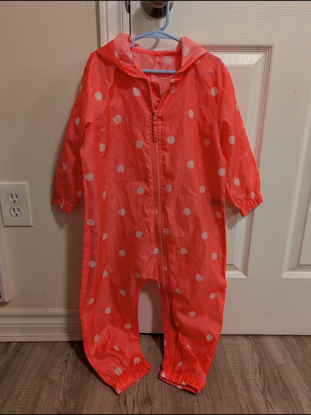 George Coral and White Polka Dot Hooded One-Piece Footie